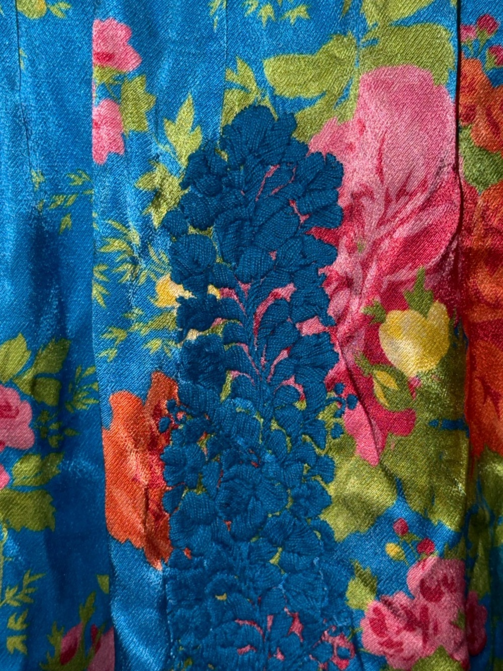 Mi Golondrina mexico Small s blue floral silky midi dress - Picture 5 of 6